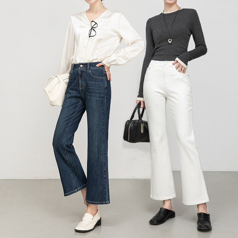 Miaoyu Nine-Point Flared Pants for Women, High-Waisted, Slimming, Nine-Point Jeans, Spring 2026, Four-Way Stretch Bell-Bottom Pants