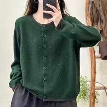 一件代发爆款棉线针织开衫女2025秋季新款文艺时尚单排扣线衫外套