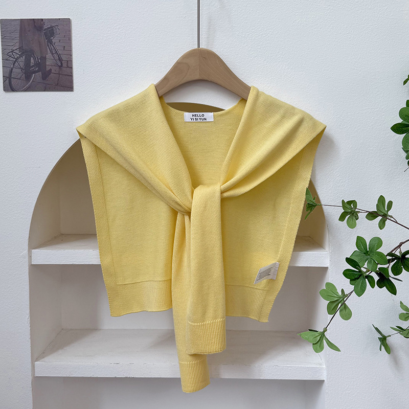 Chal de punto para mujer, versión coreana de primavera y verano, nuevo chal de lana de color sólido de alta gama con cuello falso para habitaciones con aire acondicionado.