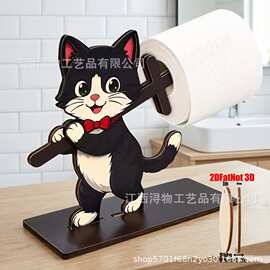 跨境2D平面趣味木质纸巾架猫咪浴室装饰品可爱卡通动物桌面摆件