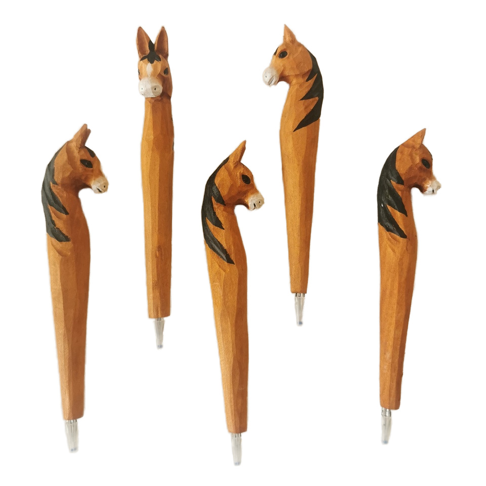 Jirafa elefante lindo animal de dibujos animados pluma tallada a mano creativa pluma de madera talla de madera pluma de gel DIY