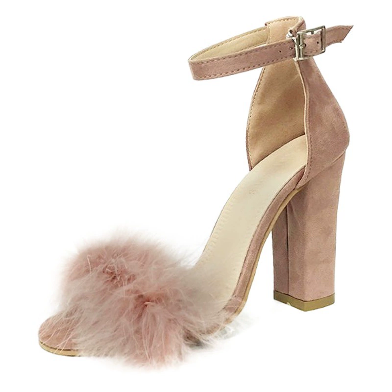 Летние босоножки на очень высоком каблуке из замши 2024 года, модные, больших размеров 34-43, с пряжкой-липучкой, меховые, оптом