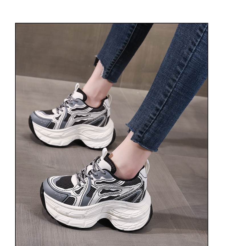 Giày sneaker chunky nữ đế dày lưới thoáng khí tăng chiều cao — Màu trắng chi tiết 12