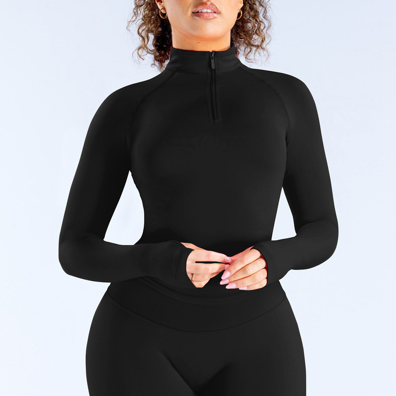 DFYNE速干健身瑜伽上衣跨境半拉链户外立领短款裸感瑜伽服女|undefined