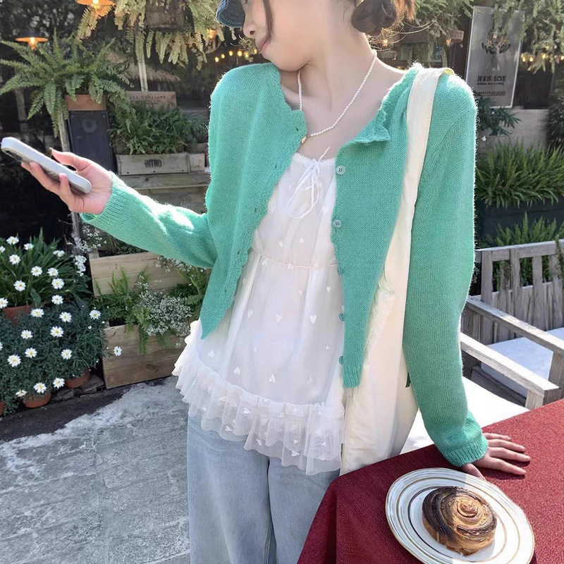 2025年初春新款韩系圆领薄款毛衣小外套女春季马海毛减龄针织开衫|undefined