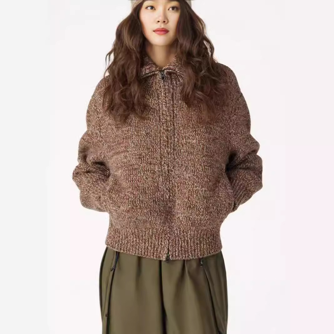 (2개) LP 대외 무역 2024 가을 및 겨울 캐시미어 코트 옷깃 지퍼 카디건 두꺼운 코트 여성