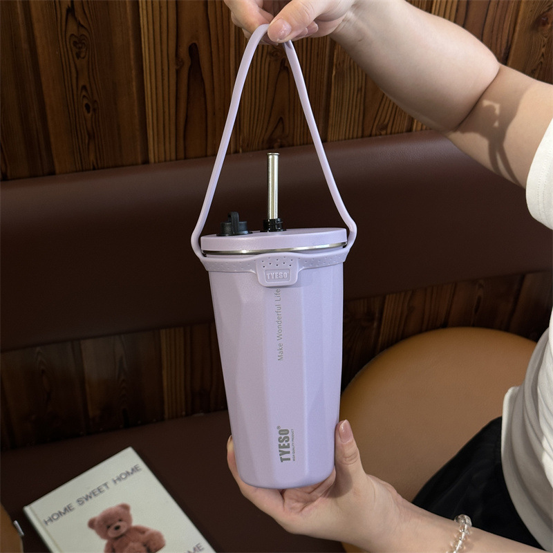 TYESO taishuo nueva taza de café de acero inoxidable calentador de hielo aislamiento taza de paja del coche de vacío botella de agua de gran capacidad