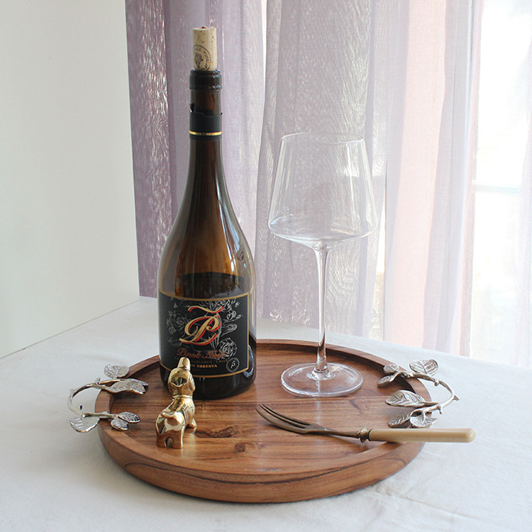 Bandeja de almacenamiento de tazón de fruta de madera Bandeja de té redonda china Decoración del hogar personalizada retro Decoración suave Accesorios transfronterizos