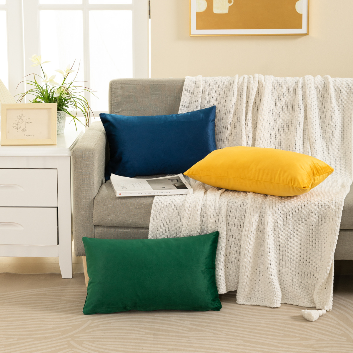 厂家直供亚马逊跨境家居纯色天鹅绒抱枕套沙发办公室椅子腰靠枕套