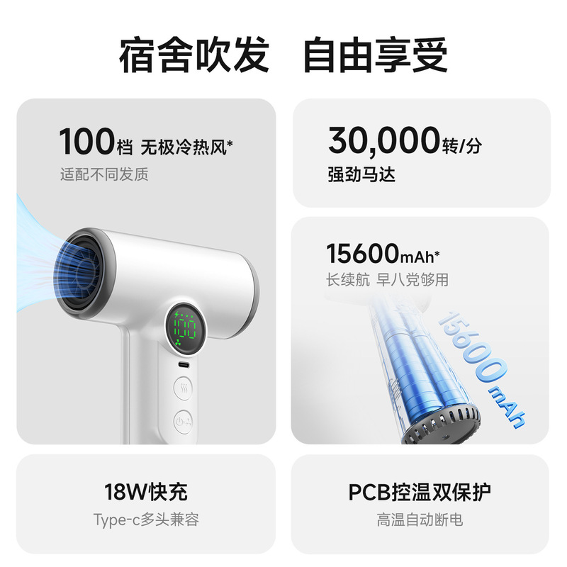 无线吹风机USB便携学生宿舍不插电冷热风户外房车露营强力吹风筒|undefined