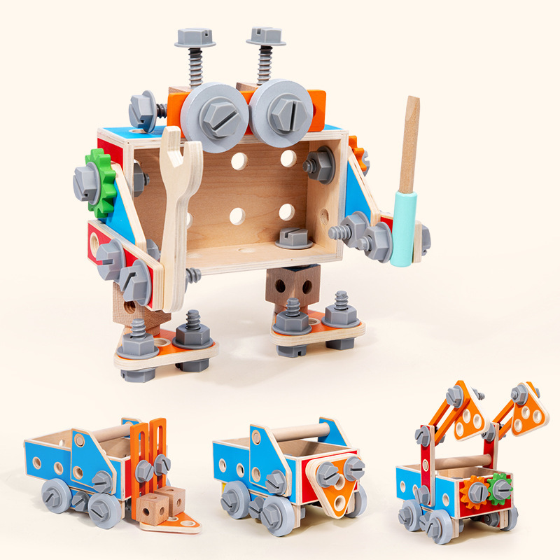Juguete de montaje de tuerca de cerebro de rompecabezas para niños, destornillador desmontable, coche de montaje, juguete de madera de educación temprana Montessori