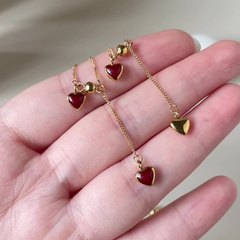 双心流苏锁骨链不掉色 18k钛钢百搭少女安可拉红爱心项链精致小巧