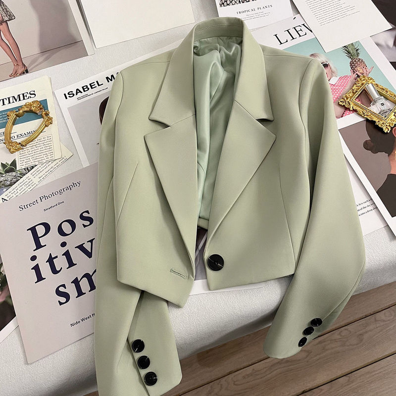 Short Suit Jacket Women's Small 2025 New Spring and Autumn Emerald Green Student All-match Business Wear Outerwear