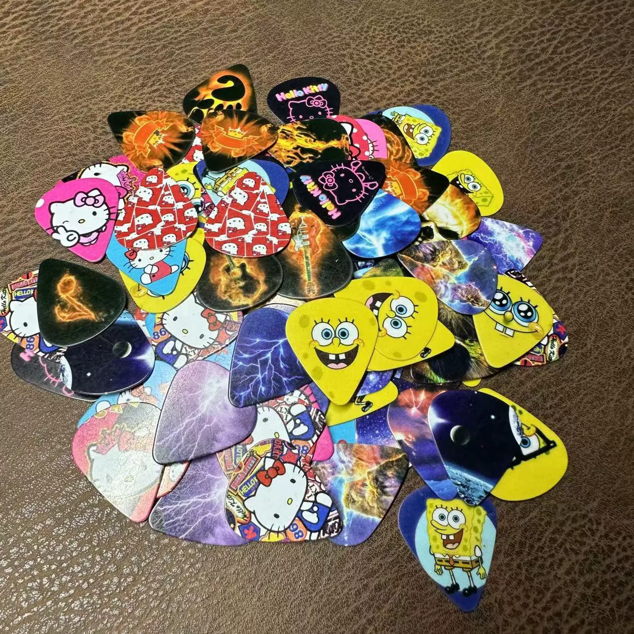 Color Printed Guitar Pick, Celluloid & ABS, 0.71 mm, Assorted Patterns
