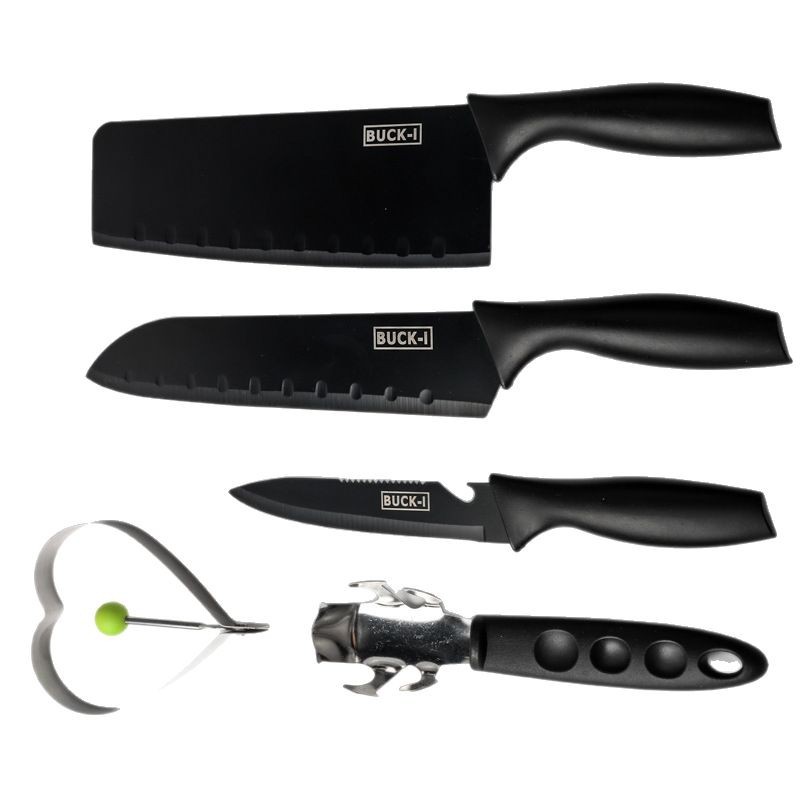 utensilios de cocina transfronterizos de cinco piezas Kit de cuchillos de cocina de acero inoxidable Kit de cuchillos de cocina de hoja negra Kit