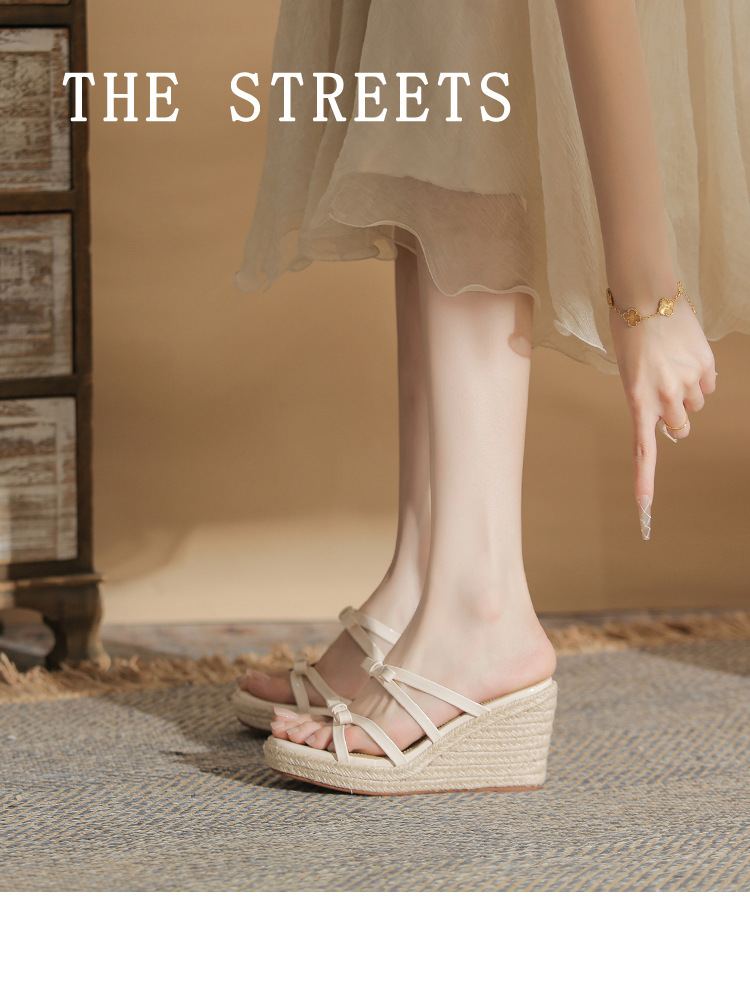 Sandal cao gót nữ hở mũi đế xuồng bện thừng gót 9 cm — màu trắng ngà chi tiết 1