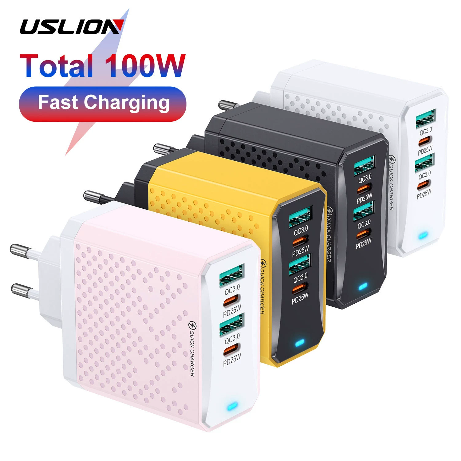 USLION 100W 2USB+2PD зарядное устройство для мобильного телефона планшета
