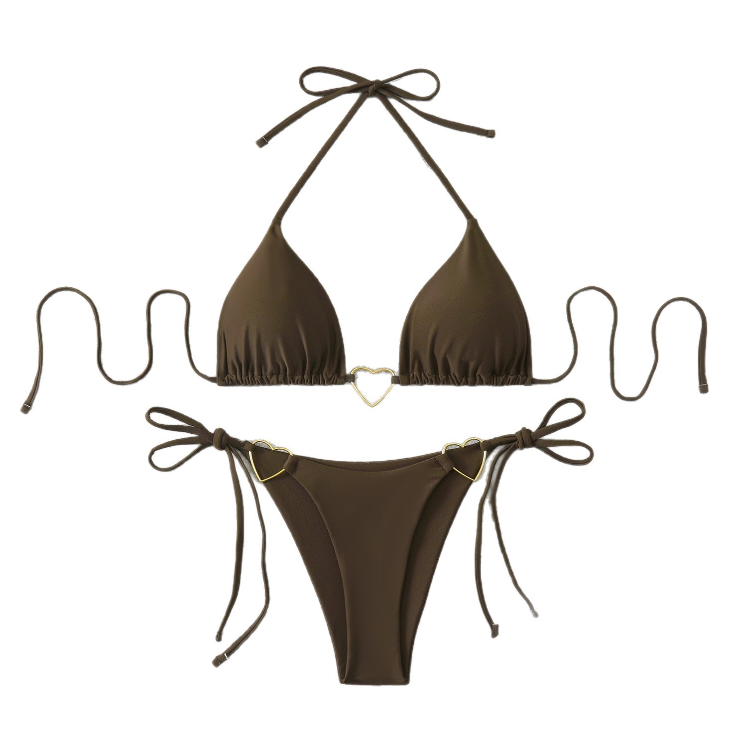 Conjunto de bikini halter elegante para mujer: traje de baño sexy con tirantes ajustables, forro cómodo y tejido de secado rápido para la playa y la piscina._voghion.com