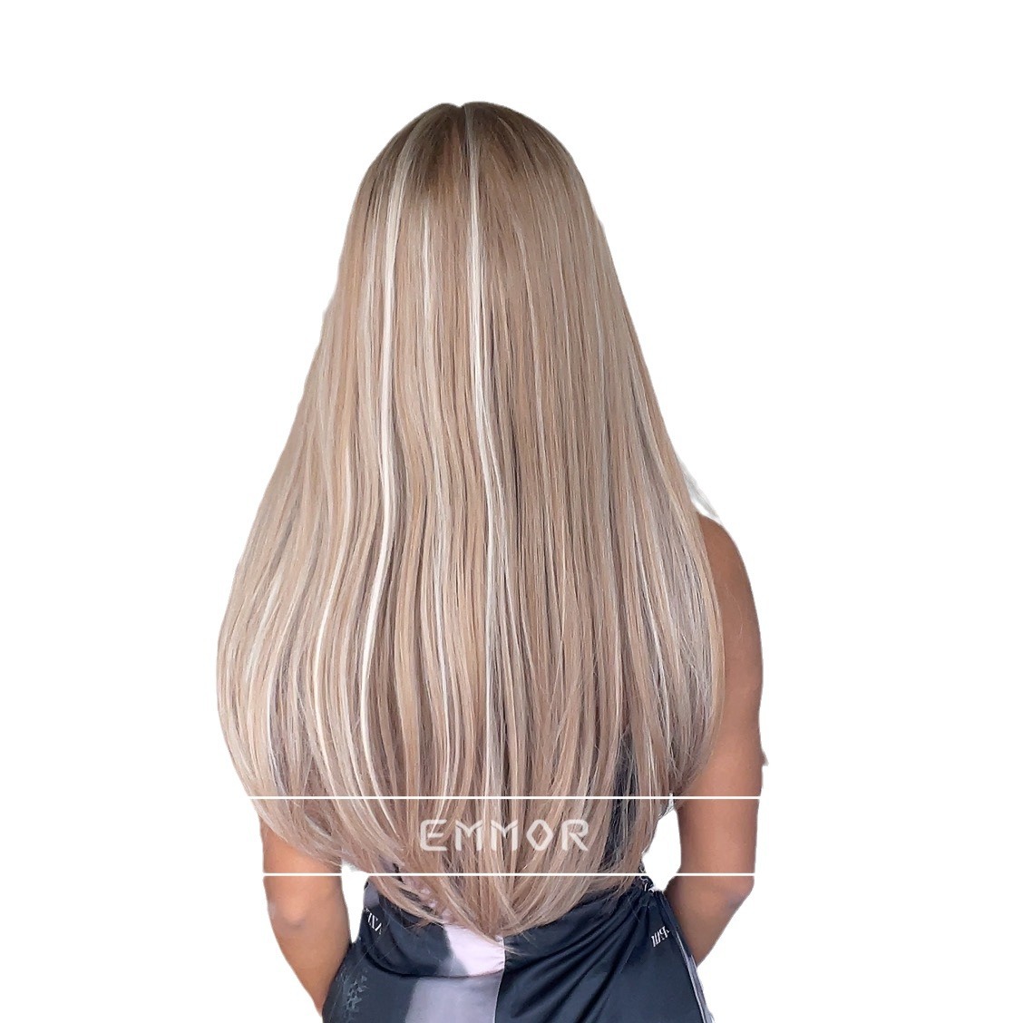 Peluca Mujeres de longitud media sin flequillo degradado teñido marrón largo cabello liso esponjoso natural europeo y americano cubierta de la cabeza completa Peluca de pelo