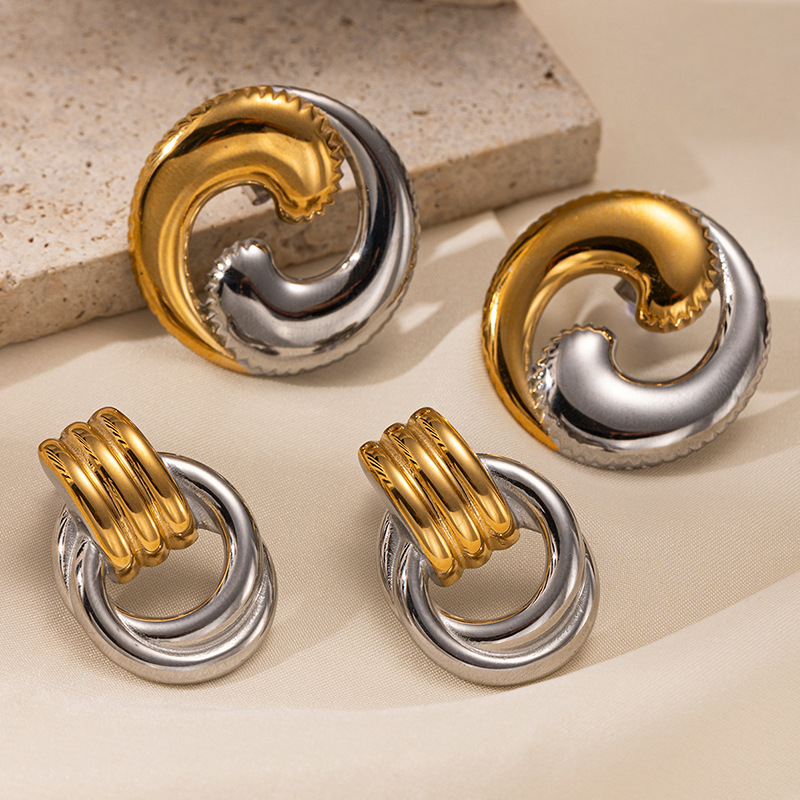 TENA Europa y los Estados Unidos transfronterizos en línea de color oro y plata aretes geométricos minimalistas de diseño de personalidad aretes al por mayor