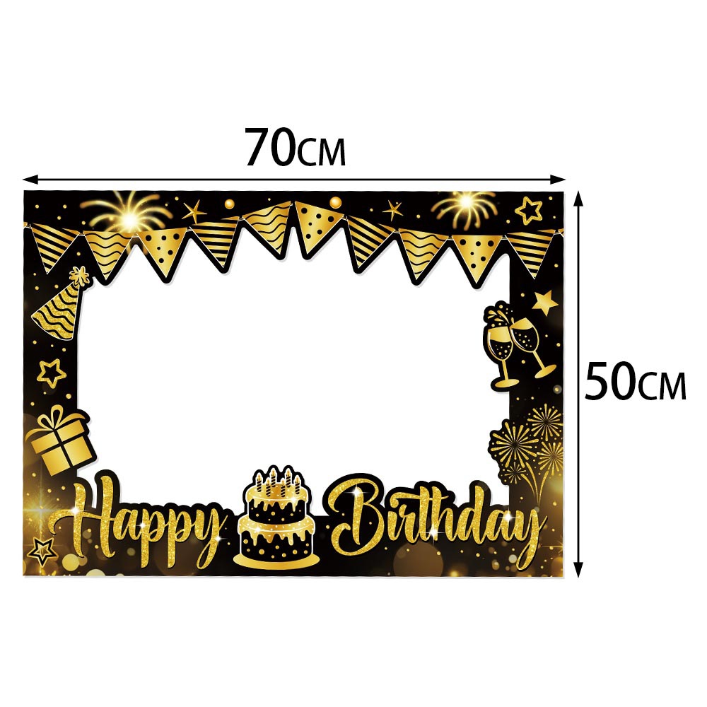 Nuevo producto transfronterizo Decoración de fiesta de cumpleaños Marco de fotos Oro negro Feliz cumpleaños Decoración de fiesta Accesorios para fotos