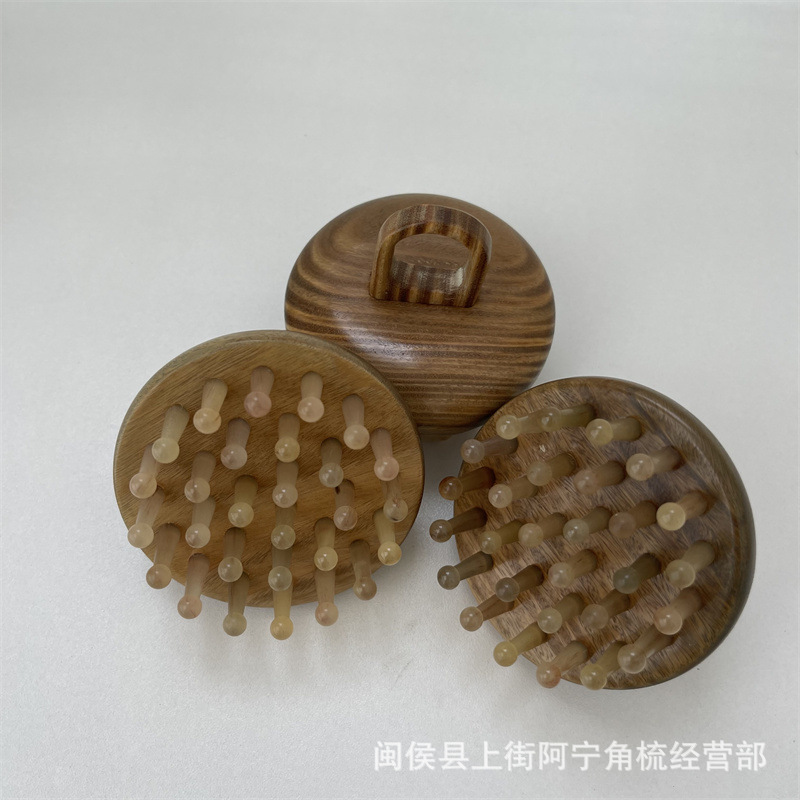 Green Sandalwood Horn Massage Comb 28-Pin Scalp Meridian Brush Portable Head Therapy Tool overview