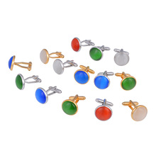 东莞袖扣现货红蓝黑绿K金圆形猫眼石袖口扣男女高档衬衫精美袖钉