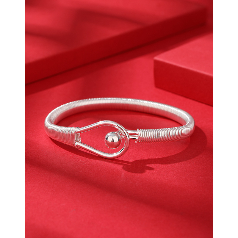 Pulsera de plata hecha a mano para las mujeres 990 plata pura sólida ronda abierta pulsera de plata esterlina moda nicho pulsera de alta calidad