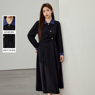 [Designed Contrasting Color, Intellectual Elegant, Waist Slimming Look Dress] Slim and Beautiful Plus Size Women's Clothing for Fat mm Spring New Style