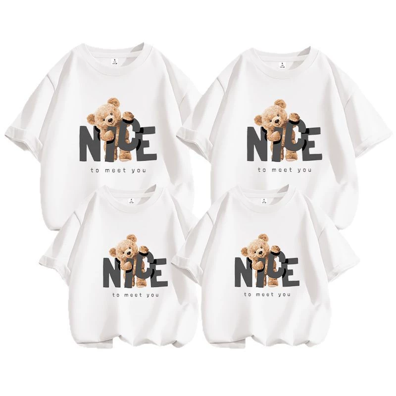 Cotton children's T-shirt, custom-made, 200 gram, family style, European style, with little bears