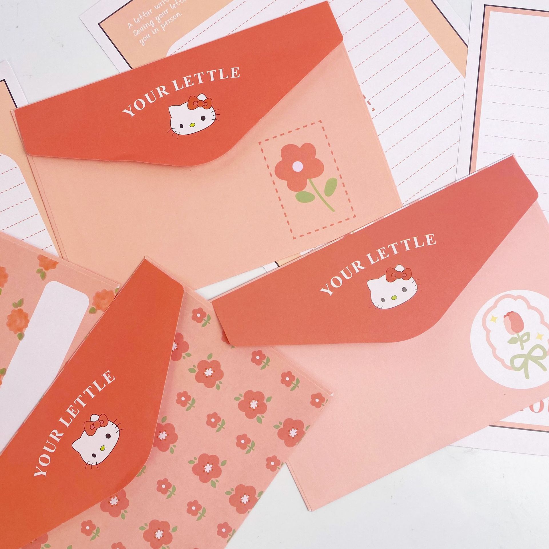 KT sobre de piel de gato papel de carta en viento animado lindo conjunto de dibujos animados papel de carta creativo bendición pequeño libro rojo idéntico