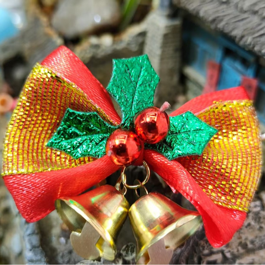 涤纶金葱带铃铛圣诞树挂件装饰蝴蝶结diy服装辅料家居生活用品