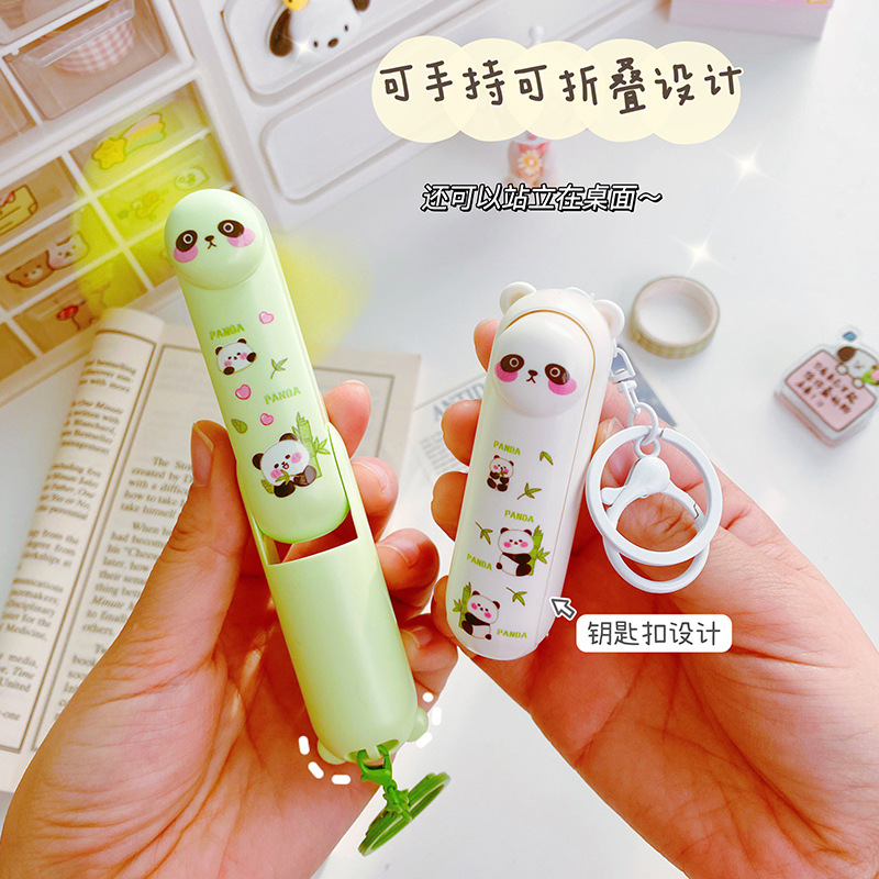 創意卡通摺疊手持桌面鑰匙扣小風扇USB充電便攜收納LED手電筒風扇