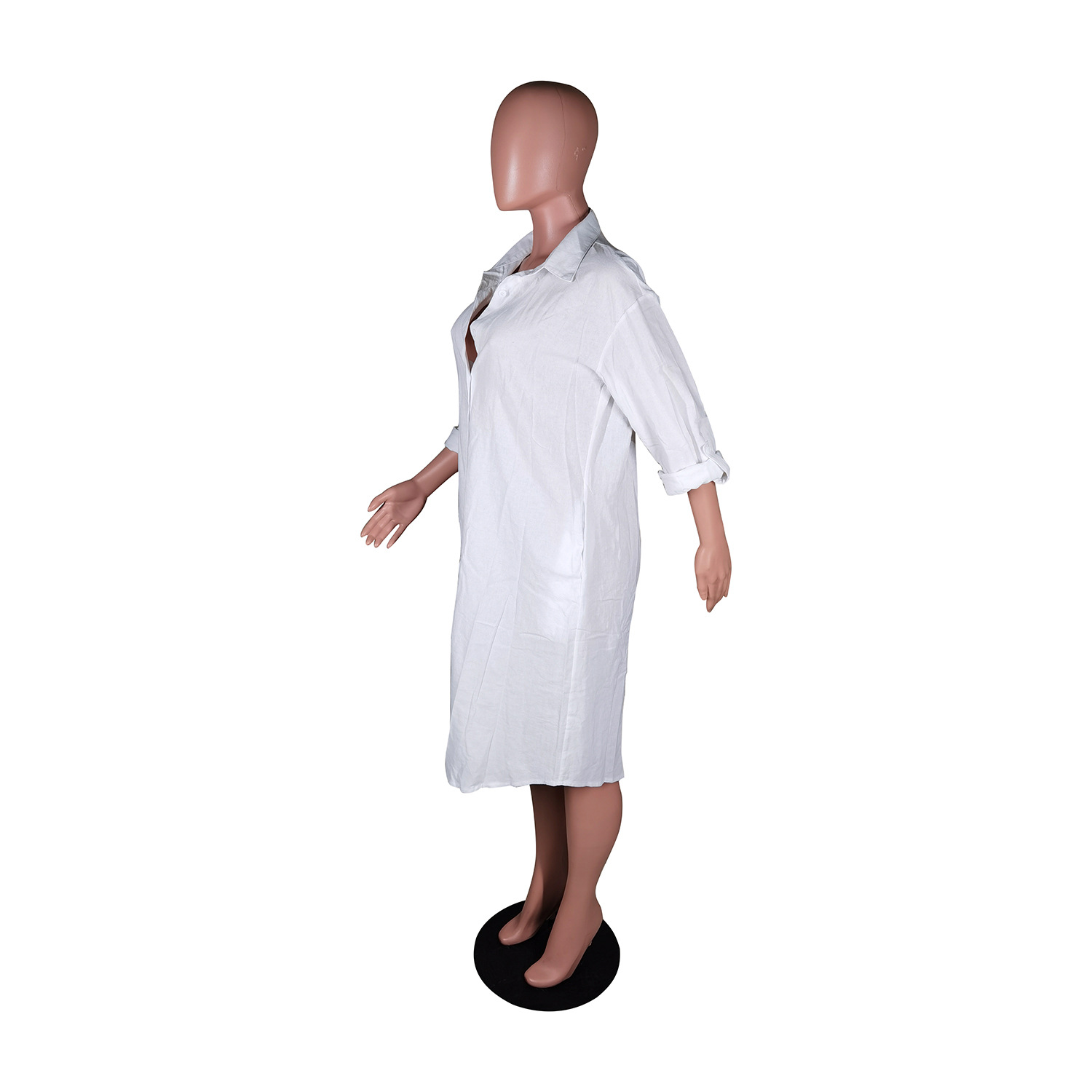 Women Clothing Casual Button Blouse Collar Dress without Belt