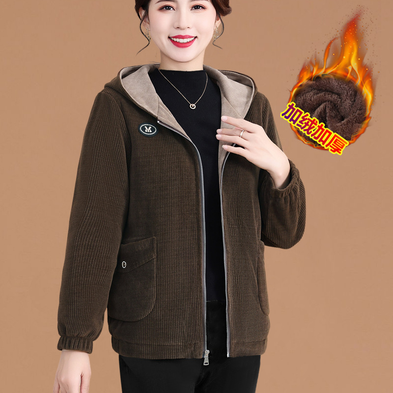 妈妈装洋气冬装灯芯绒棉衣外套2025秋冬新款中老年妈妈棉袄