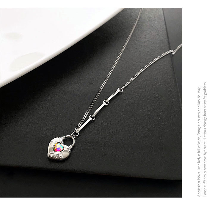 Fashion Heart Shape Titanium Steel Polishing Inlay Zircon Pendant Necklace 1 Piece