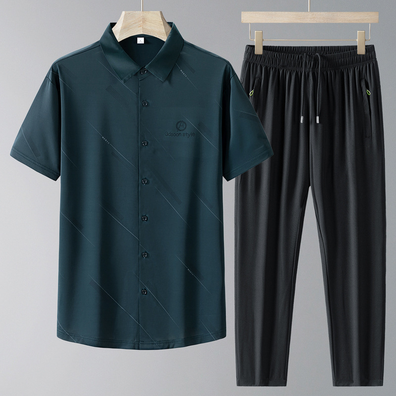 Traje deportivo de seda de hielo de verano para hombres, nuevas camisas de mediana edad y ancianos, ropa deportiva informal delgada de secado rápido para hombres