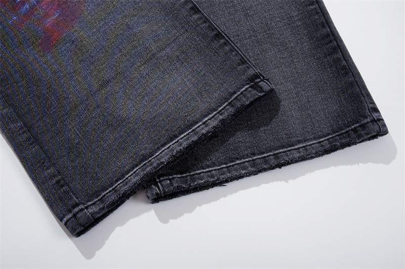 Men's Distressed Straight Leg Jeans Artistic Street Style Black Gray Oil Painting Pattern Casual Normcore mid Waist Zipper Fly_mkmklike.com