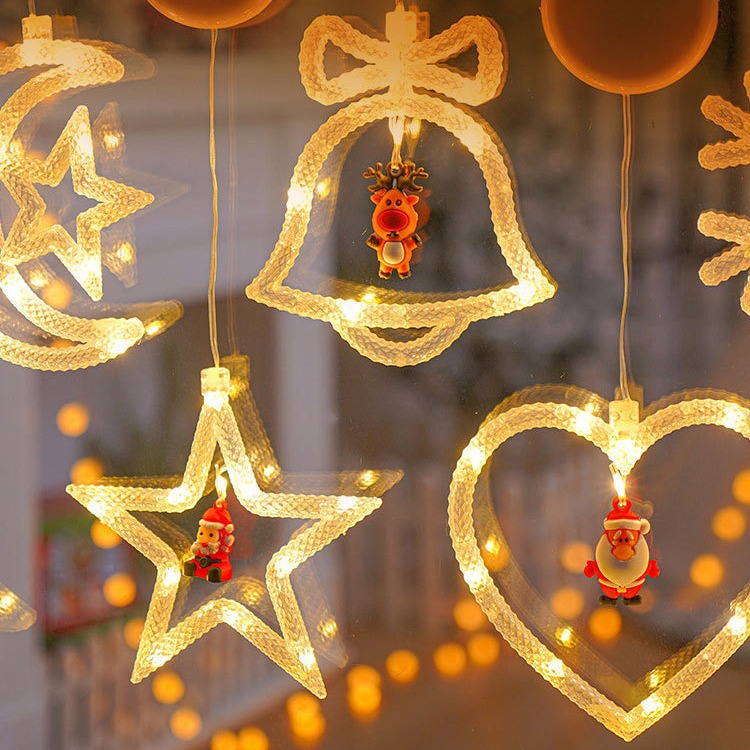 Navidad transfronteriza ventosa luz decoración de la escena de Navidad decoración de la luz de la ventana de la luz blanca cálida de Navidad