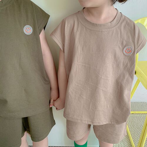 Children's Summer Suit Girls Pure Cotton  New Summer Suit Smiling Little Boy Casual Baby Vest Two-piece Set