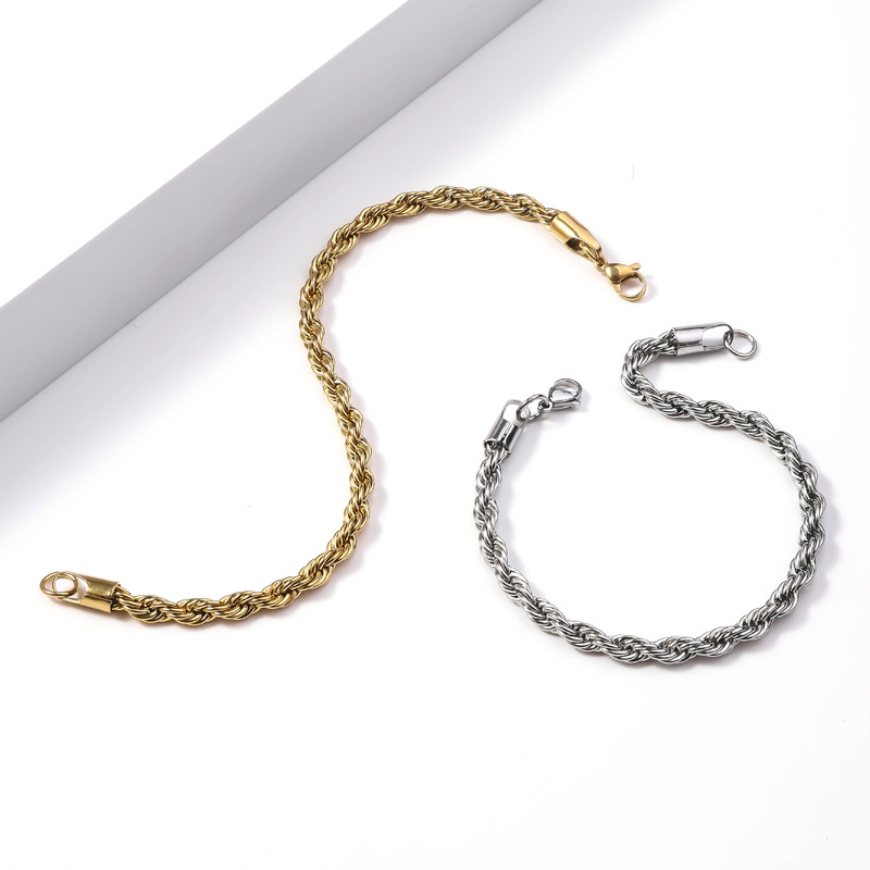 Cross-border Hot Selling Stainless Steel Twist Bracelet 18K True Gold Color Preservation Electroplating Unisex Titanium Bracelet Jewelry Cross-border Hot Selling Stainless Steel Twist Bracelet 18K True Gold Color Preservation Electroplating Unisex Titanium Bracelet Jewelry