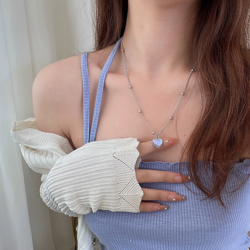 Sweet Heart Shape Alloy Glass Necklace