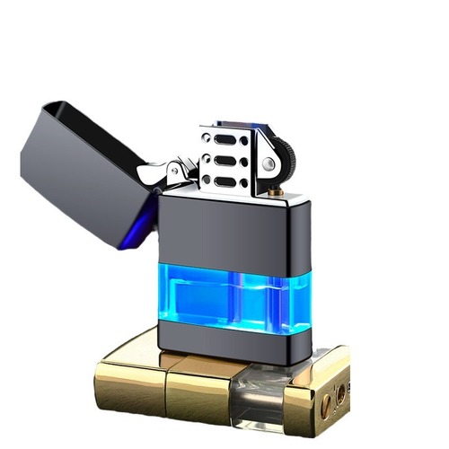 223 grinding wheel open flame inflatable lighter see-through transom with LED flashing light creative gift lighter manufacturer wholesale