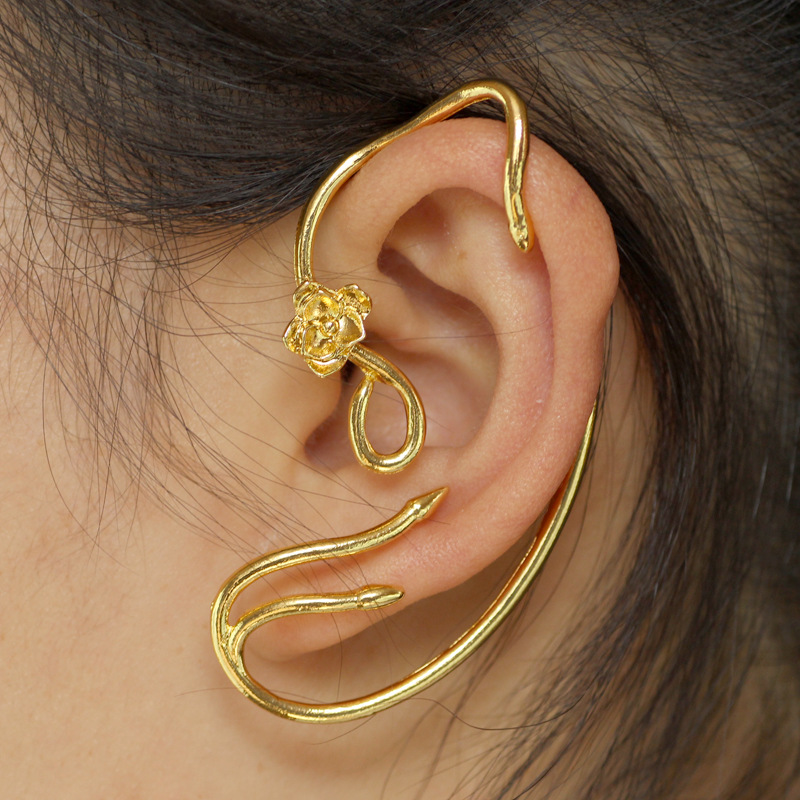 Rose Cuff Earrings Gold Delicate Earrings