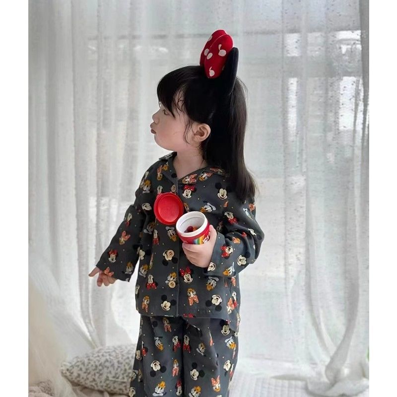 2025女童米奇印花家居服套装秋季儿童长袖上衣裤子女宝宝可爱睡衣|undefined