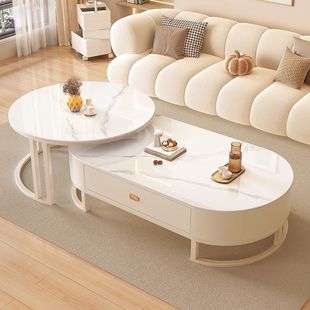 Cream Style Oval Round Coffee Table Living Room Home 2025 New Small Apartment Normcore Accessible Luxury Simple Modern Tea Table