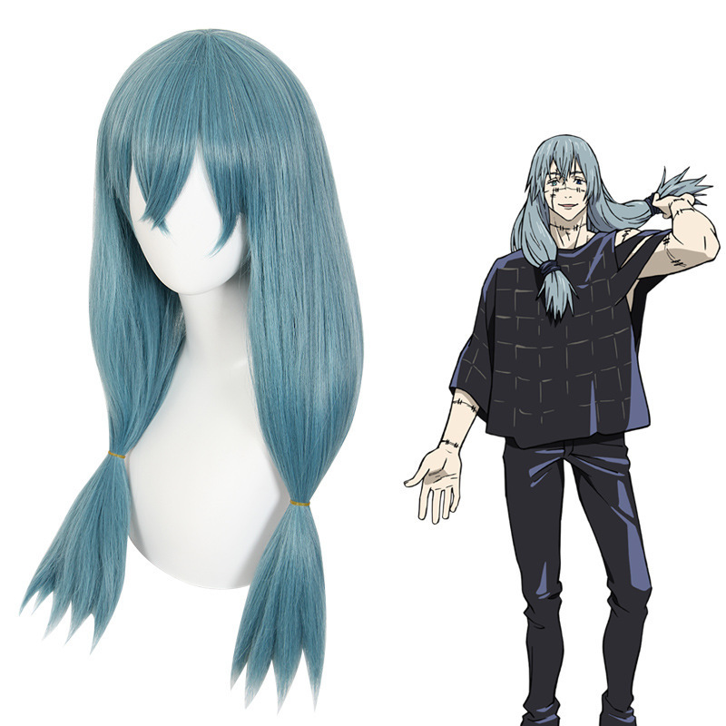 Jujutsu Kaisen Real Person Cosplay Anime Wig, Peacock Blue High-Temperature Resistant Fiber, Customizable Length Jujutsu Kaisen Real Person Cosplay Anime Wig, Peacock Blue High-Temperature Resistant Fiber, Customizable Length
