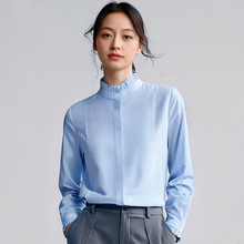 跨境立领衬衣气质木耳领长袖衬衫女春秋新款韩版百搭通勤内搭上衣