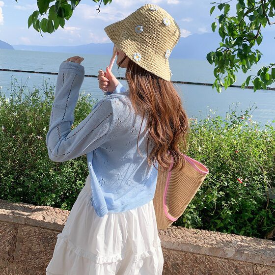 Grey Cardigan Thin Women's New Summer Slip Skirt Outer Sunscreen Blouse Knitted Coat Air-conditioning Shirt