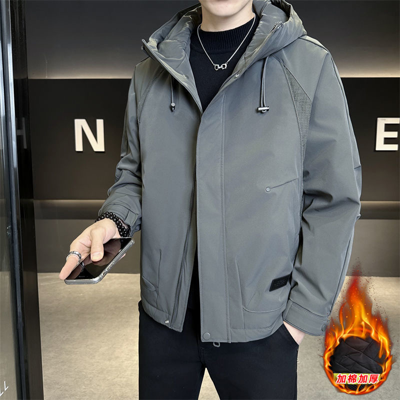 가을 겨울 신상 심플 클립 면 후드 외투 남자 캐주얼 방풍 돌격복 두꺼운 트